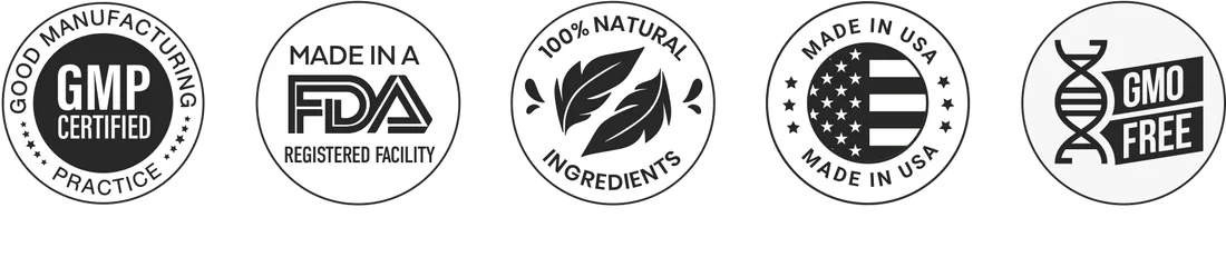 Non-GMO, vegan, gluten-free, made in FDA-registered GMP facility